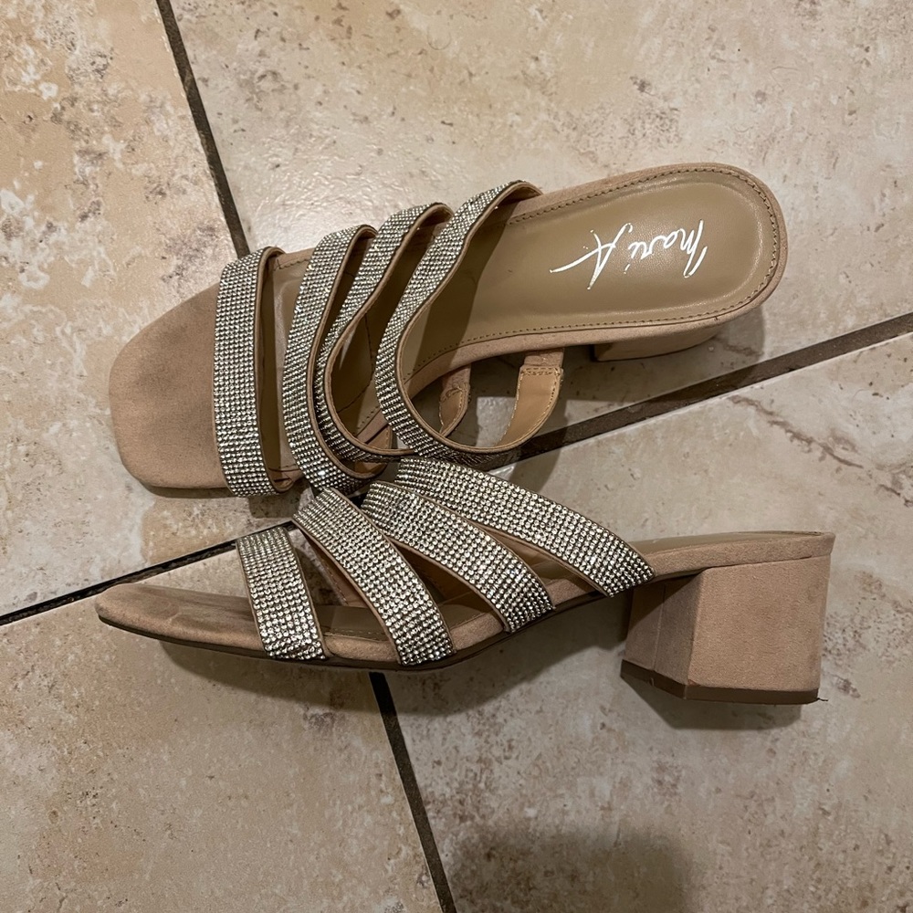 Square toed rhinestone strap sandal mules - size 9